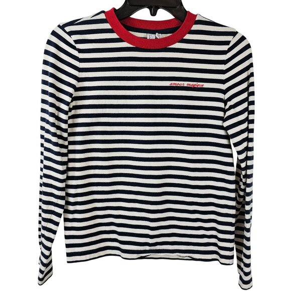 & Other Stories Women's 2 Navy/White Stripe Red Accent French Retro Style Shirt - Picture 1 of 10